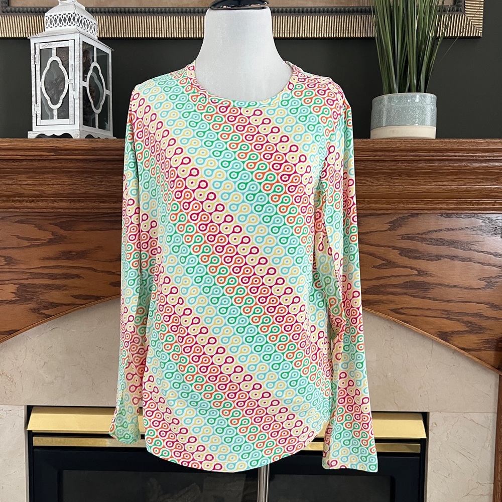 Ibkul Multicolor Long Sleeve Crew Neck UPF Athleisure Shirt Size: Large NWOT‎